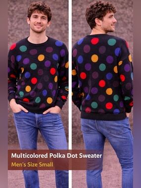 Vintage Perry Ellis men’s Black Polka Dot Crewneck Sweater - Dots SMALL